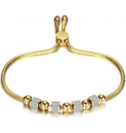 Stainless Steel Adjustable Chain Size Beaded Cubic Zircon Strand Bracelet Gold $8.54 Bracelets