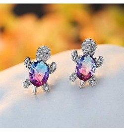 Blue Purple Oval Zircon Turtle Stud Earrings and Rings for Women Wedding Bridal Jewelry Sets Multicolor Stone Jewelry Animal ...