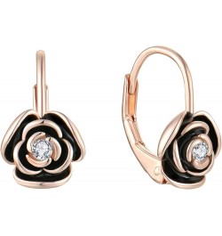 Rose Leverback Earrings for Women Girls 925 Sterling Silver Hypoallergenic Jewelry Black&Rose Gold $20.25 Earrings