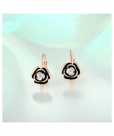 Rose Leverback Earrings for Women Girls 925 Sterling Silver Hypoallergenic Jewelry Black&Rose Gold $20.25 Earrings