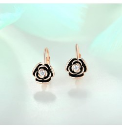 Rose Leverback Earrings for Women Girls 925 Sterling Silver Hypoallergenic Jewelry Black&Rose Gold $20.25 Earrings