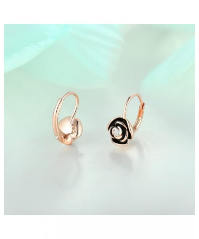 Rose Leverback Earrings for Women Girls 925 Sterling Silver Hypoallergenic Jewelry Black&Rose Gold $20.25 Earrings