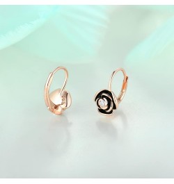 Rose Leverback Earrings for Women Girls 925 Sterling Silver Hypoallergenic Jewelry Black&Rose Gold $20.25 Earrings