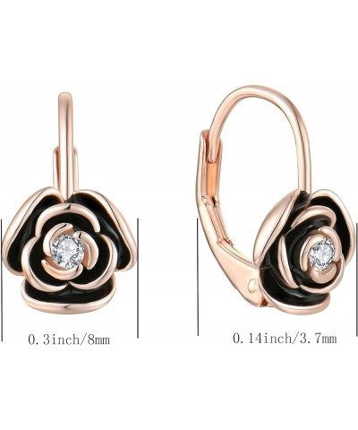 Rose Leverback Earrings for Women Girls 925 Sterling Silver Hypoallergenic Jewelry Black&Rose Gold $20.25 Earrings