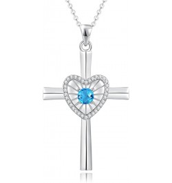 Birthstone Cross Necklace For Women Sterling Silver Birthstone Necklace Heartbeat Cross Pendant Fine Jewelry Christmas Birthd...