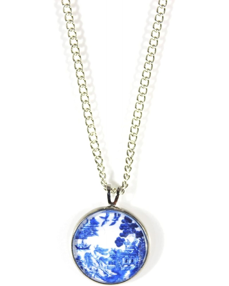 'Blue Willow', Willow Ware Blue and White Cabochon Necklace, 18 inches $18.25 Necklaces