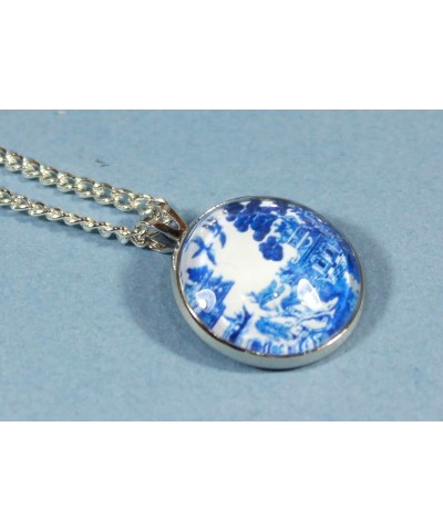 'Blue Willow', Willow Ware Blue and White Cabochon Necklace, 18 inches $18.25 Necklaces