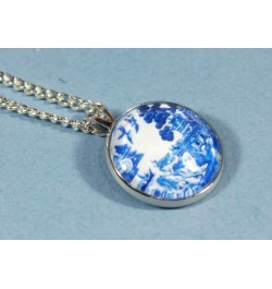 'Blue Willow', Willow Ware Blue and White Cabochon Necklace, 18 inches $18.25 Necklaces