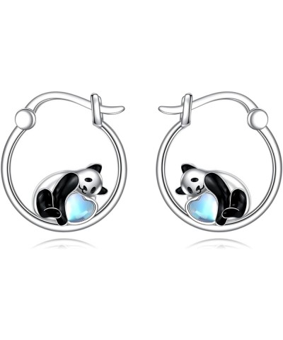 Axolotl/Corgi/Koala/Dolphin/Fox/Panda/Moth/Pig/Butterfly/Highland Cow Women's Hoop Sterling Silver Earrings, Moonstone Earrin...