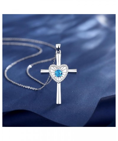 Birthstone Cross Necklace For Women Sterling Silver Birthstone Necklace Heartbeat Cross Pendant Fine Jewelry Christmas Birthd...