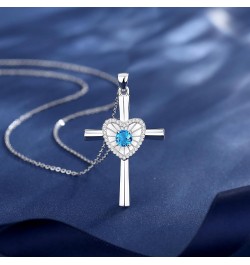 Birthstone Cross Necklace For Women Sterling Silver Birthstone Necklace Heartbeat Cross Pendant Fine Jewelry Christmas Birthd...