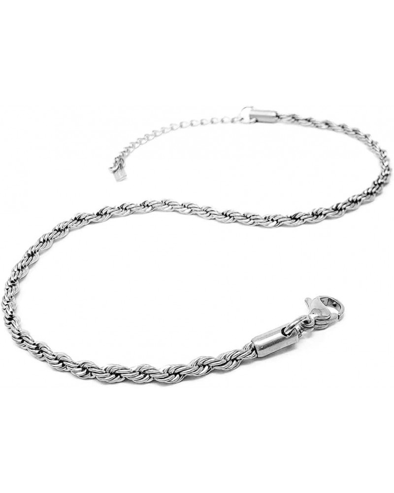 Stainless Steel Chain Anklet for Women Girls Waterproof Jewelry Adjustable Ankle Bracelet Jewelry H: Rope (Silver 3mm) $10.63...