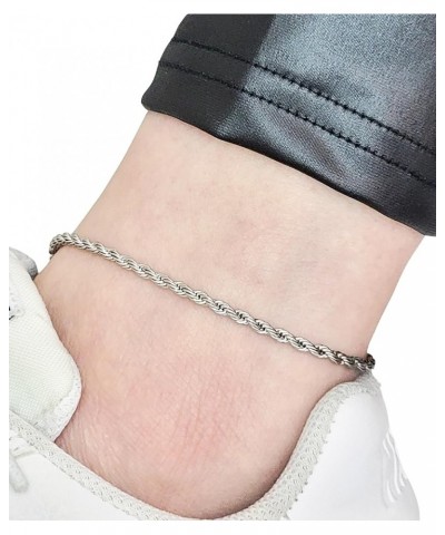 Stainless Steel Chain Anklet for Women Girls Waterproof Jewelry Adjustable Ankle Bracelet Jewelry H: Rope (Silver 3mm) $10.63...