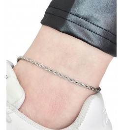 Stainless Steel Chain Anklet for Women Girls Waterproof Jewelry Adjustable Ankle Bracelet Jewelry H: Rope (Silver 3mm) $10.63...