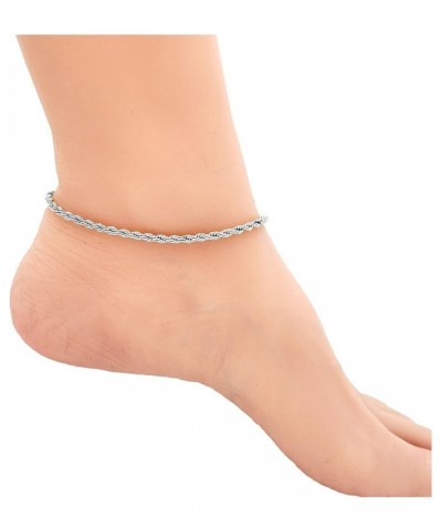 Stainless Steel Chain Anklet for Women Girls Waterproof Jewelry Adjustable Ankle Bracelet Jewelry H: Rope (Silver 3mm) $10.63...