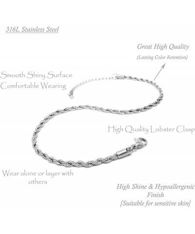 Stainless Steel Chain Anklet for Women Girls Waterproof Jewelry Adjustable Ankle Bracelet Jewelry H: Rope (Silver 3mm) $10.63...