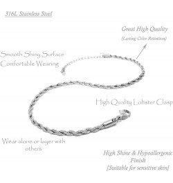 Stainless Steel Chain Anklet for Women Girls Waterproof Jewelry Adjustable Ankle Bracelet Jewelry H: Rope (Silver 3mm) $10.63...