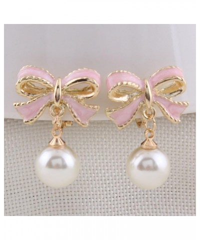 Simulated Pearl Clip On Earrings Not Pierced Earrings Elegant Ear Clip for Women Party Daily Jewelry Accessory Gold Pink Clip...