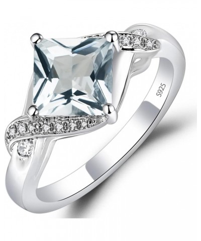 925 Sterling Silver Gemstone Ring Kite Set Square Cut 7X7 MM Engagement Ring for Women Aquamarine $66.00 Others