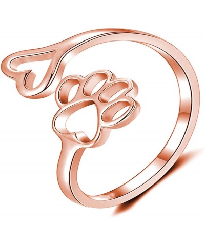 Dog Cat Paw Print Love Heart Ring Adjustable Open Rings for Women as Gifts pink $5.39 Rings