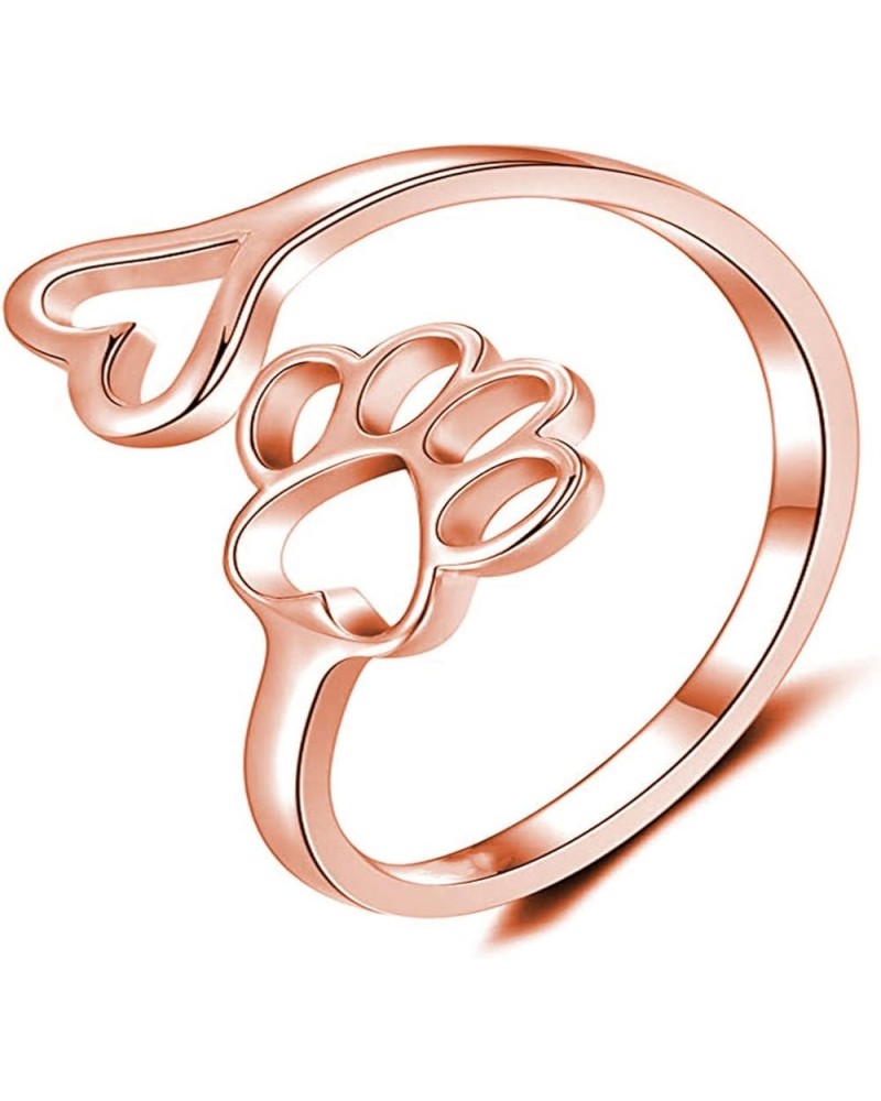 Dog Cat Paw Print Love Heart Ring Adjustable Open Rings for Women as Gifts pink $5.39 Rings