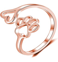 Dog Cat Paw Print Love Heart Ring Adjustable Open Rings for Women as Gifts pink $5.39 Rings