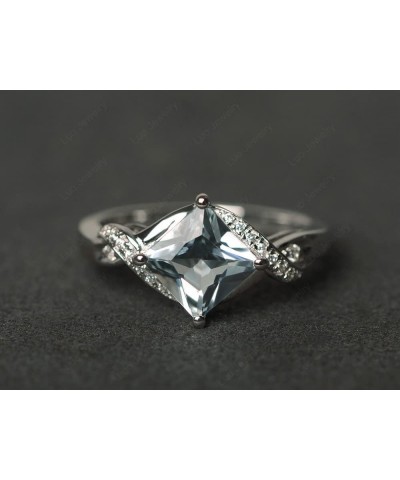 925 Sterling Silver Gemstone Ring Kite Set Square Cut 7X7 MM Engagement Ring for Women Aquamarine $66.00 Others