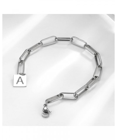 Initial Paperclip Link Chain Bracelets Stainless Steel A-Z Capital Letter Bracelets Dainty Initial Jewelry for Women Girls Si...