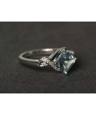 925 Sterling Silver Gemstone Ring Kite Set Square Cut 7X7 MM Engagement Ring for Women Aquamarine $66.00 Others