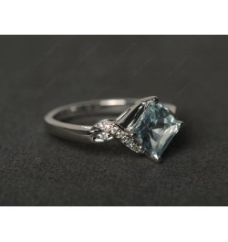 925 Sterling Silver Gemstone Ring Kite Set Square Cut 7X7 MM Engagement Ring for Women Aquamarine $66.00 Others