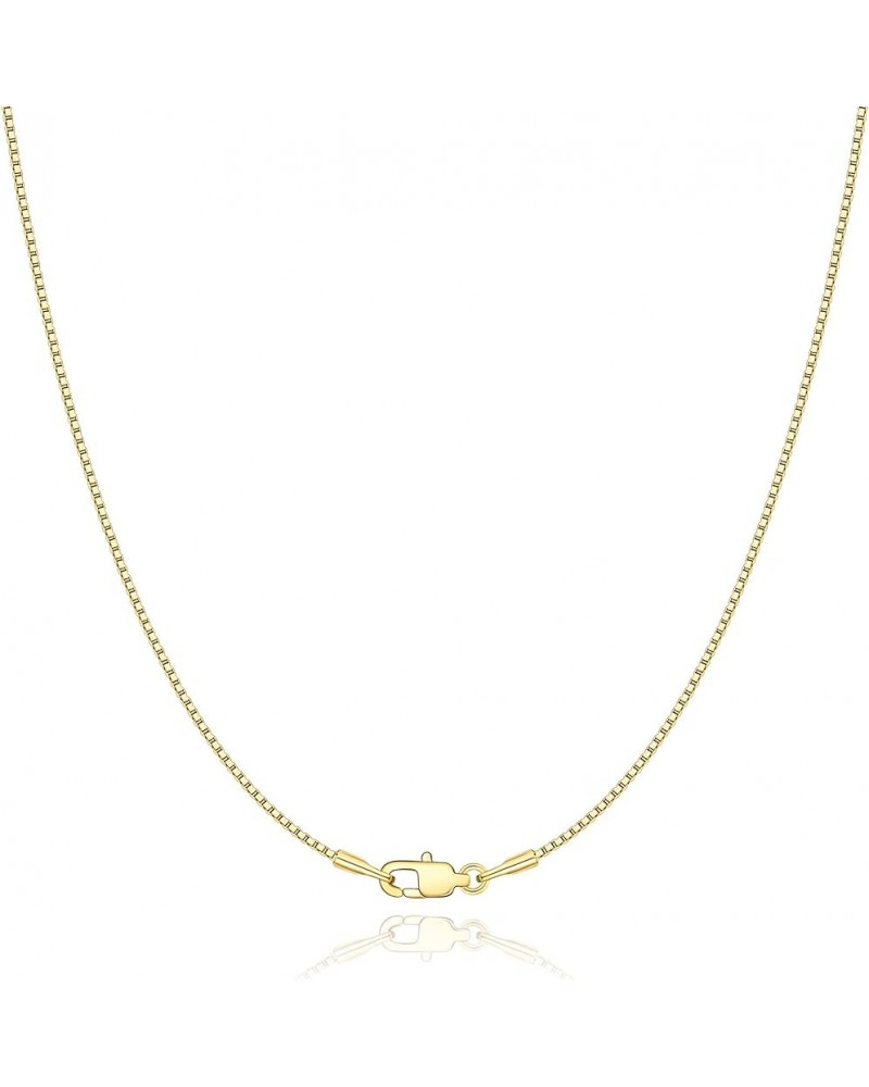 Real 18K Gold Over 925 Sterling Silver Chain Necklace for Women Girls, 1mm Box Chain Thin & Shiny Women's Chain Necklace 14/1...