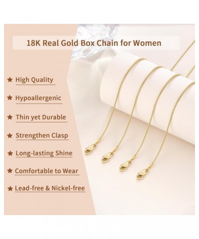 Real 18K Gold Over 925 Sterling Silver Chain Necklace for Women Girls, 1mm Box Chain Thin & Shiny Women's Chain Necklace 14/1...