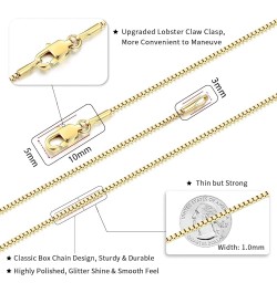 Real 18K Gold Over 925 Sterling Silver Chain Necklace for Women Girls, 1mm Box Chain Thin & Shiny Women's Chain Necklace 14/1...