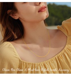 Real 18K Gold Over 925 Sterling Silver Chain Necklace for Women Girls, 1mm Box Chain Thin & Shiny Women's Chain Necklace 14/1...