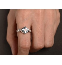 925 Sterling Silver Gemstone Ring Kite Set Square Cut 7X7 MM Engagement Ring for Women Aquamarine $66.00 Others