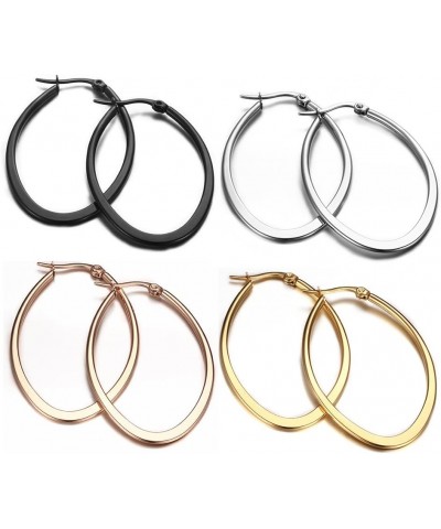 Stainless Steel Oval Teardrop Hoop Earrings For Women,Hypoallergenic Huggie Rose Gold Black Silver 4 Pairs a Set $9.71 Earrings