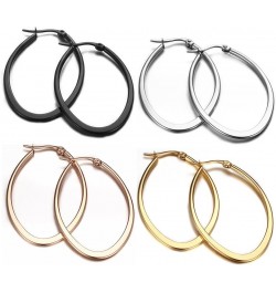 Stainless Steel Oval Teardrop Hoop Earrings For Women,Hypoallergenic Huggie Rose Gold Black Silver 4 Pairs a Set $9.71 Earrings