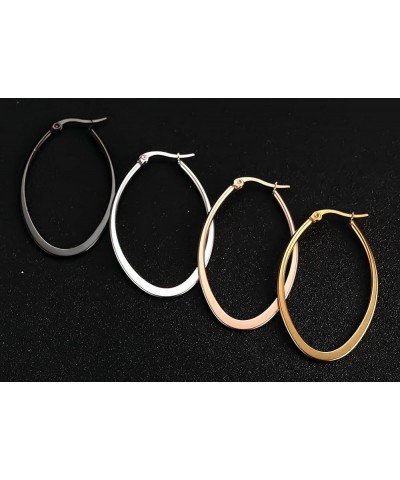 Stainless Steel Oval Teardrop Hoop Earrings For Women,Hypoallergenic Huggie Rose Gold Black Silver 4 Pairs a Set $9.71 Earrings