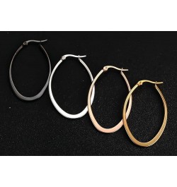 Stainless Steel Oval Teardrop Hoop Earrings For Women,Hypoallergenic Huggie Rose Gold Black Silver 4 Pairs a Set $9.71 Earrings