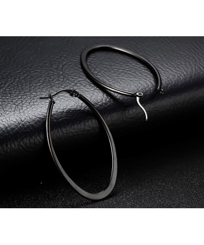 Stainless Steel Oval Teardrop Hoop Earrings For Women,Hypoallergenic Huggie Rose Gold Black Silver 4 Pairs a Set $9.71 Earrings