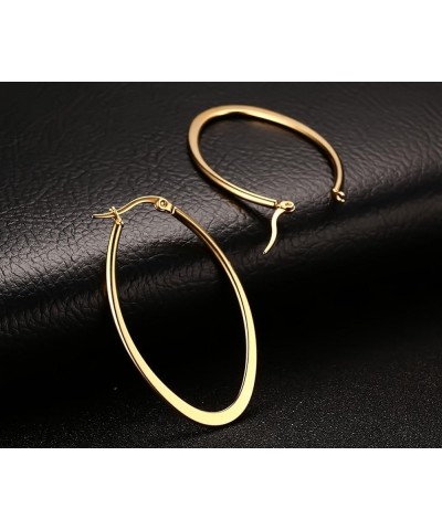 Stainless Steel Oval Teardrop Hoop Earrings For Women,Hypoallergenic Huggie Rose Gold Black Silver 4 Pairs a Set $9.71 Earrings