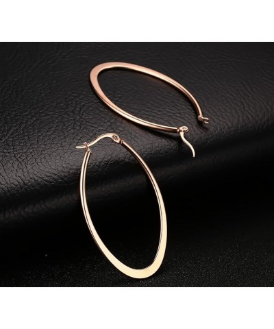 Stainless Steel Oval Teardrop Hoop Earrings For Women,Hypoallergenic Huggie Rose Gold Black Silver 4 Pairs a Set $9.71 Earrings