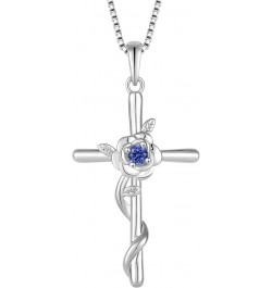 Cross Necklace for Women 925 Sterling Silver Rose Flower Birthstone Pendant Crucifix Faith Religion Necklace Created Gemstone...