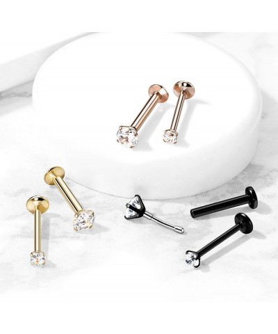 Dynamique CZ Prong Set Threadless Top PVD Over 316L Surgical Steel Push in Style Labret, Flat Back Stud (Sold Per Piece) T: 1...