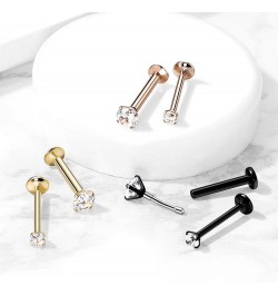 Dynamique CZ Prong Set Threadless Top PVD Over 316L Surgical Steel Push in Style Labret, Flat Back Stud (Sold Per Piece) T: 1...