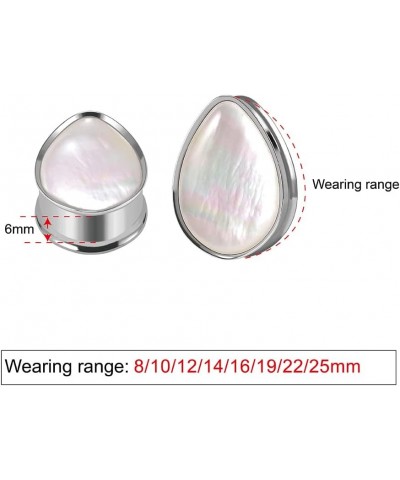 Stainless Steel Ear Gauges Water Drop Heart Shape Tunnel Plugs Flared Expander Stretchers 0g(8mm)-1"(25mm). 1"(25mm) White wa...