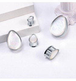 Stainless Steel Ear Gauges Water Drop Heart Shape Tunnel Plugs Flared Expander Stretchers 0g(8mm)-1"(25mm). 1"(25mm) White wa...