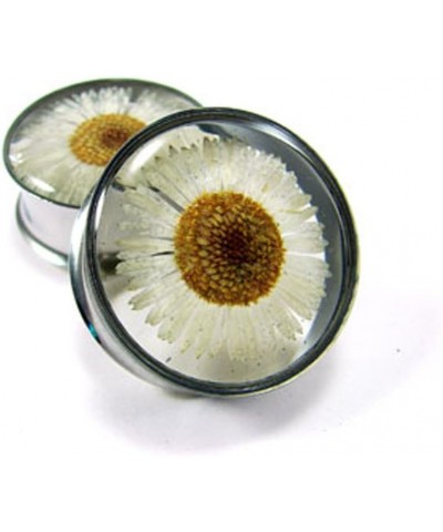 Embedded Real Daisy Flower Plugs - Sold As a Pair 7/8" (22mm) $9.44 Body Jewelry