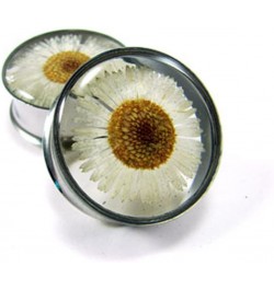 Embedded Real Daisy Flower Plugs - Sold As a Pair 7/8" (22mm) $9.44 Body Jewelry