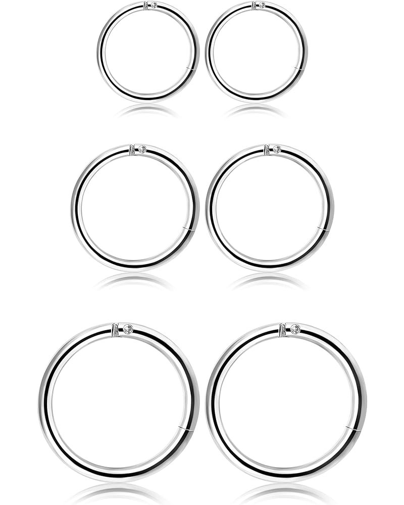 3-6Pairs Stainless Steel 16G Sleeper Earrings Septum Clicker Nose Lip Ring Body Piercing A: 3Pairs Silver Tone(6/8/10mm) $8.0...